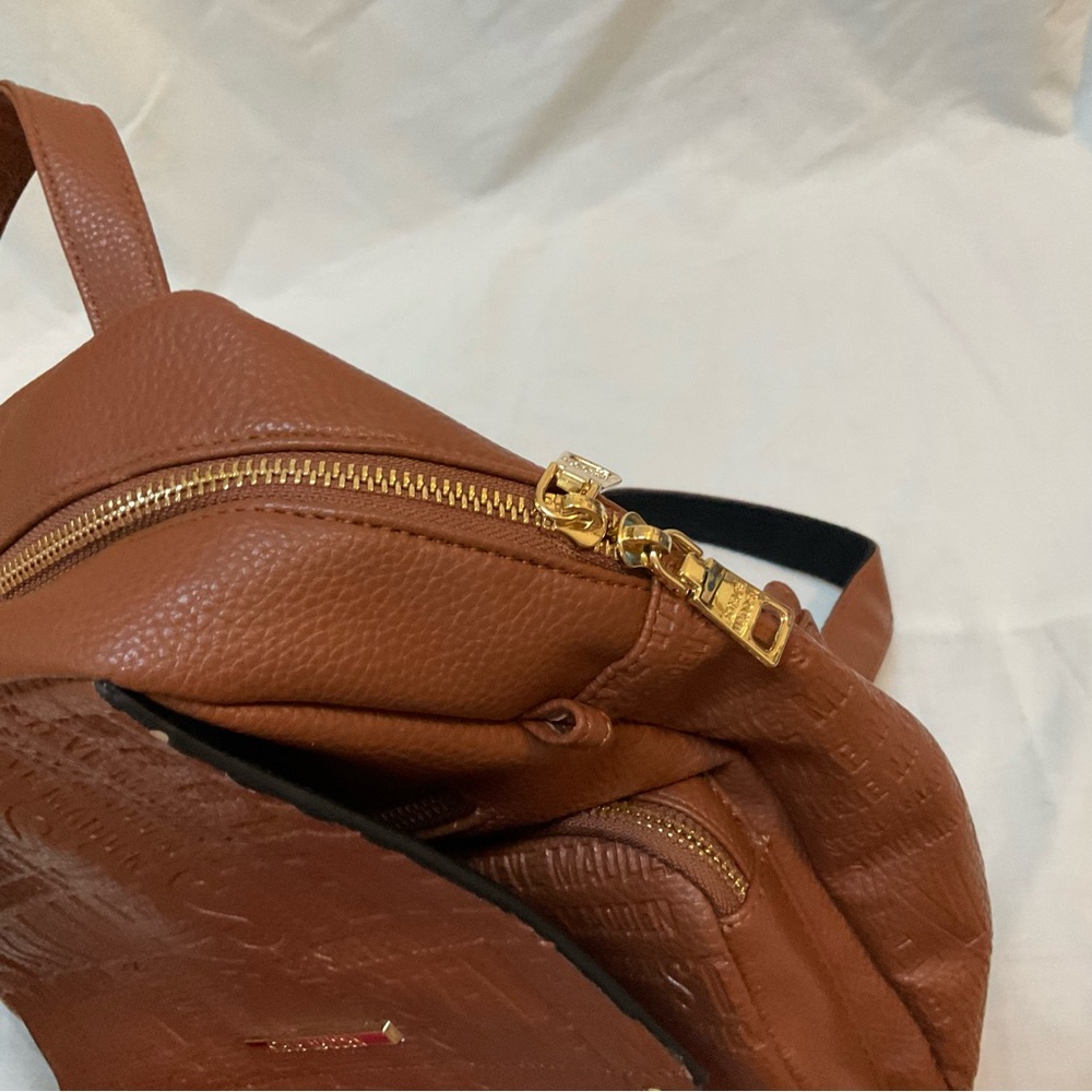 Steve Madden Brown Faux(?) Leather Backpack Purse Gold EUC - Picture 8 of 10